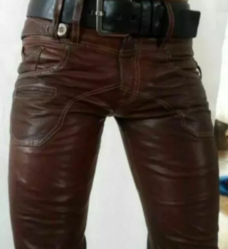 Pantalón de cuero puro para hombre nuevo estilo piel de búfalo genuina estilo moto pantalones