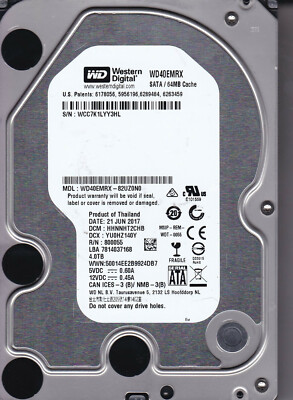 WD WD40EMRX-82UZ0N0 s/n: WCC7K HHNNHT2CHB Thailand JUN 2017 4TB SATA 3.5'' B2-10