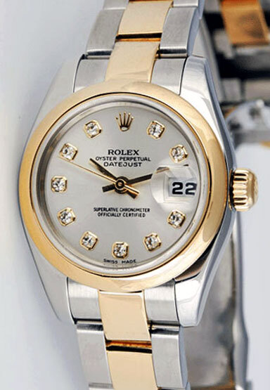 Rolex Lady-Datejust Silver Diamond Gold & Steel 179163 Oyster - Pre-owned