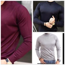 Mens High Neck Warm Pullover Jumper Knitted Lightweight Sweater Top