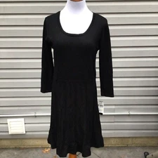 NWT AB Studio Black knit Textured Skirt Sweater Dress 3/4 sleeve Medium MSRP$69