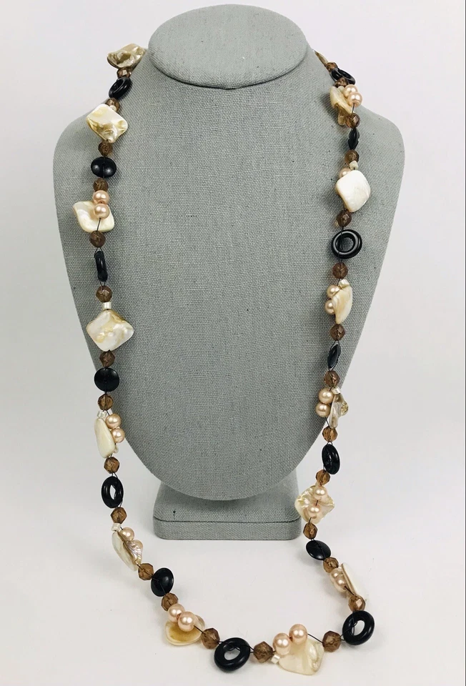 Collar largo de 35" Cookie Lee concha de abulón imitación perlas y cuentas de cristal Foto 3 de 4