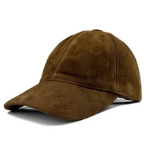 Handmade Real Men’sl Suede Leather Baseball Cap Adjustable Dad Hat