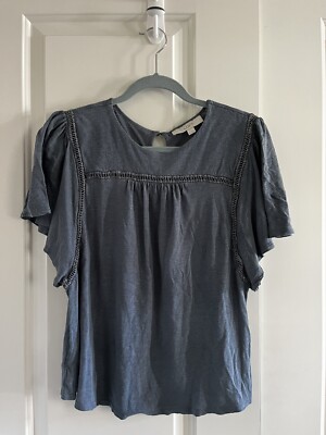 Womens Loft flutter sleeve grey blue short sleeve shirt (small)