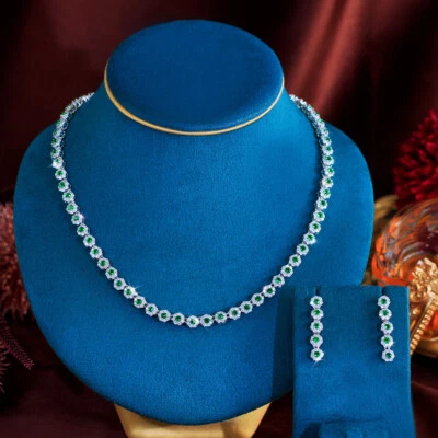 CWWZIRCONS Set gioielli orecchini pendenti goccia collana girocollo zirconi verde vivo
