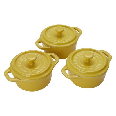 STAUB Stoneware Ceramic 3-pc Mini Round Cocotte Set-Citron Citron