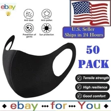 50 Pack Black Face Mask Breathable Washable 1-LAYER Cloth Fabric WHOLESALE
