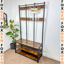Large Rustic Coat Rack Shoe Rack Seat Entryway Hall Tree Rail Shoe Bench Shelves