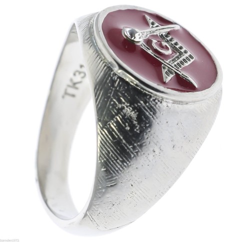 Masonic Men's ring Red enamel Burnished 316L Stainless steel size 12 T35 - Picture 3 of 7