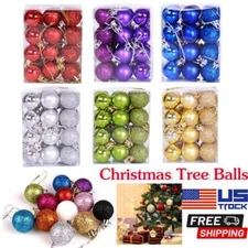 24Pcs Christmas Glitter Balls Ornaments Xmas Tree Baubles Hanging Party Decor US