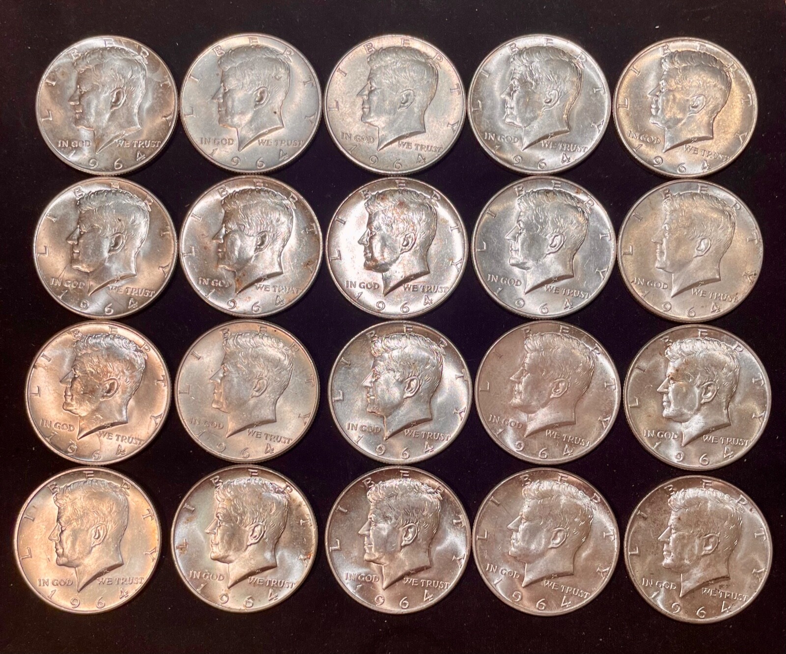 LOT OF 20 PIECES 1964D. 90 SILVER KENNEDY HALF DOLLAR 10 FACE VALUE