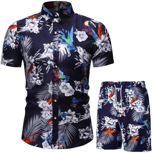 Men 2 Piece Set Summer Man Printed Shirt and Shorts Set Hawaiian Shirt Set - 第 4/15 張圖片