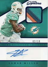 LAMAR MILLER 2016 PANINI PRIME SIGNATURES SWATCHES AUTO PATCH #D /10 SP DOLPHINS