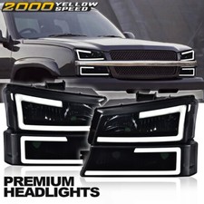 Fit For 2003-2007 Chevy Silverado Led Drl Smoked Lens Black Housing Headlights