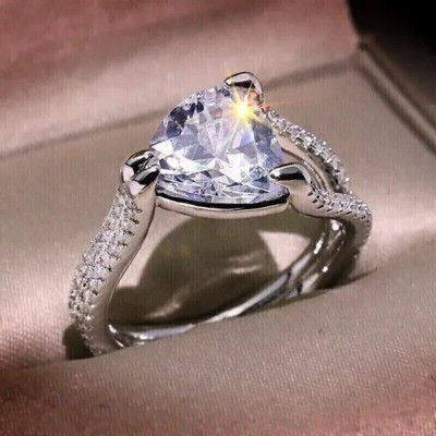 3Ct Trillion Cut Lab Created Diamond Women Engagement Ring 14k White Gold Plated