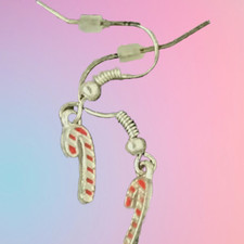Handmade Christmas Candy Cane Hook Earrings Gift Present Stocking Filler Q277