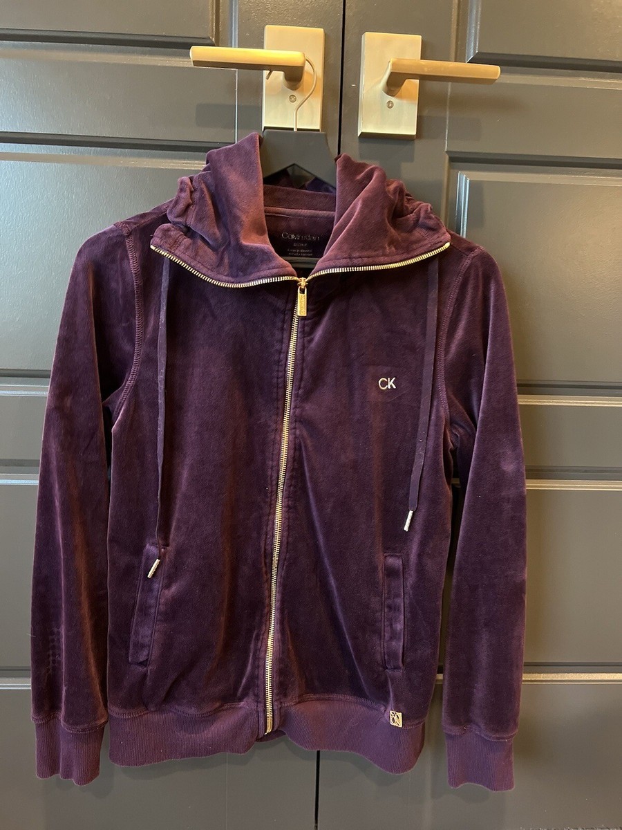 Calvin Klein Velour Zip Shawl Collar Jacket in Aubergine Purple