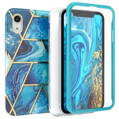 Für Apple iPhone XR Rundum Hülle 360 Grad Schutz IMD Fullcover Display Etui Blau