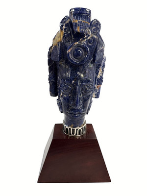 LOS CASTILLO LAPIS TAXCO 925 STERLING INCA MAYAN SCULPTURE W/ EBONY BASE SIGNED