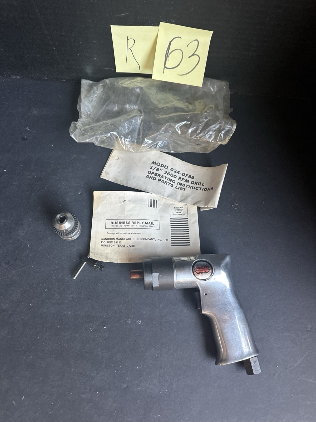 Vintage Sanborn SMC 3/8" Reversible Air Pneumatic Pistol Grip Drill #R63