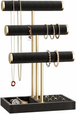 3 Tier Bracelet Holder Display - Detachable T Bar Black Velvet Bracelet Holder,