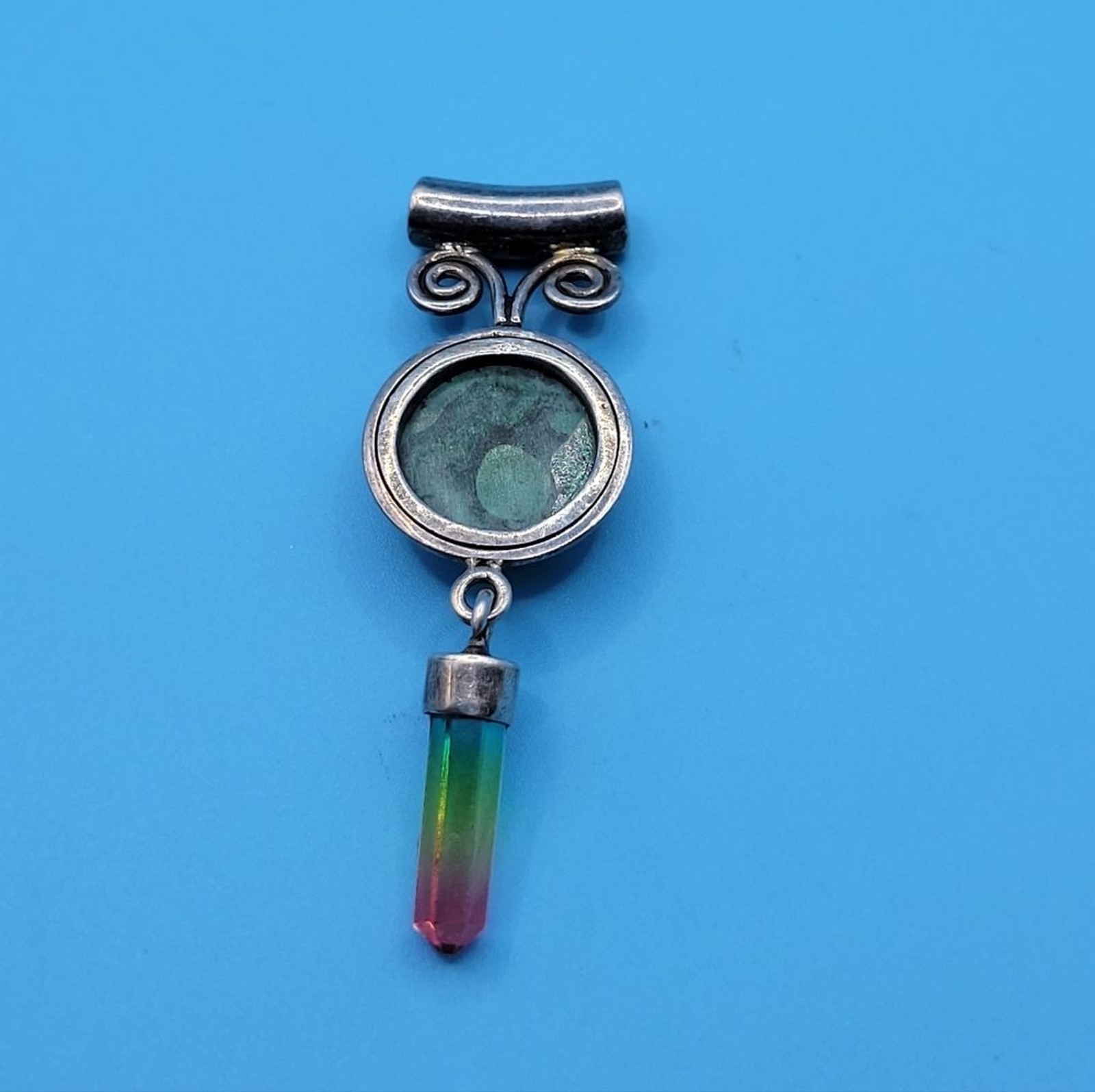 Sterling Silver Circle Malachite Dangle Rainbow G… - image 11