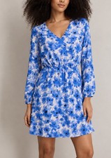 J.Crew Factory Blue Watercolor Floral V-Neck Dress Long Sleeve Size 0