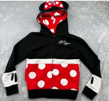 Disney Parks Girls Minnie Mouse Ears Hoodie Full Zip Polka Dot Black Red Size M