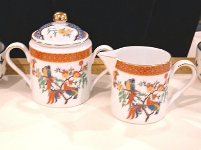 Imperial Garden LiLing Porcelain Creamer & Sugar Bowl Set w/ Lid & Handles 