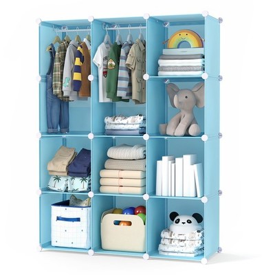 10-Cube Modular Baby Wardrobe Closet w/Hanging Rods & Open Shelves for Clothes 