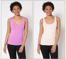 Breezies Cooling Comfort Seamless Reversible Cami Set of 2 OrchdBloom/Buff S New