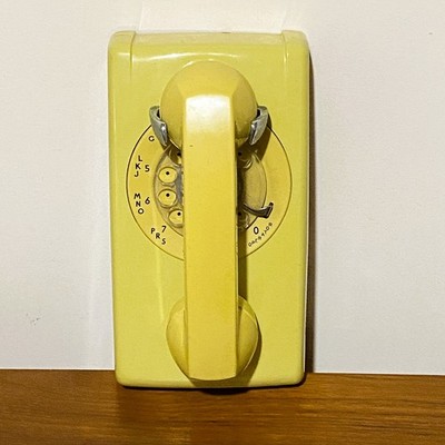 Vintage Western Electric Wall Phone, Bright Yellow Model 554, Untested, 1970s