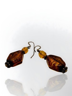 925 SILVER EARRINGS ° AMBER° VINTAGE JEWELLERY DESIGN CLASSY RETRO SYMBOL