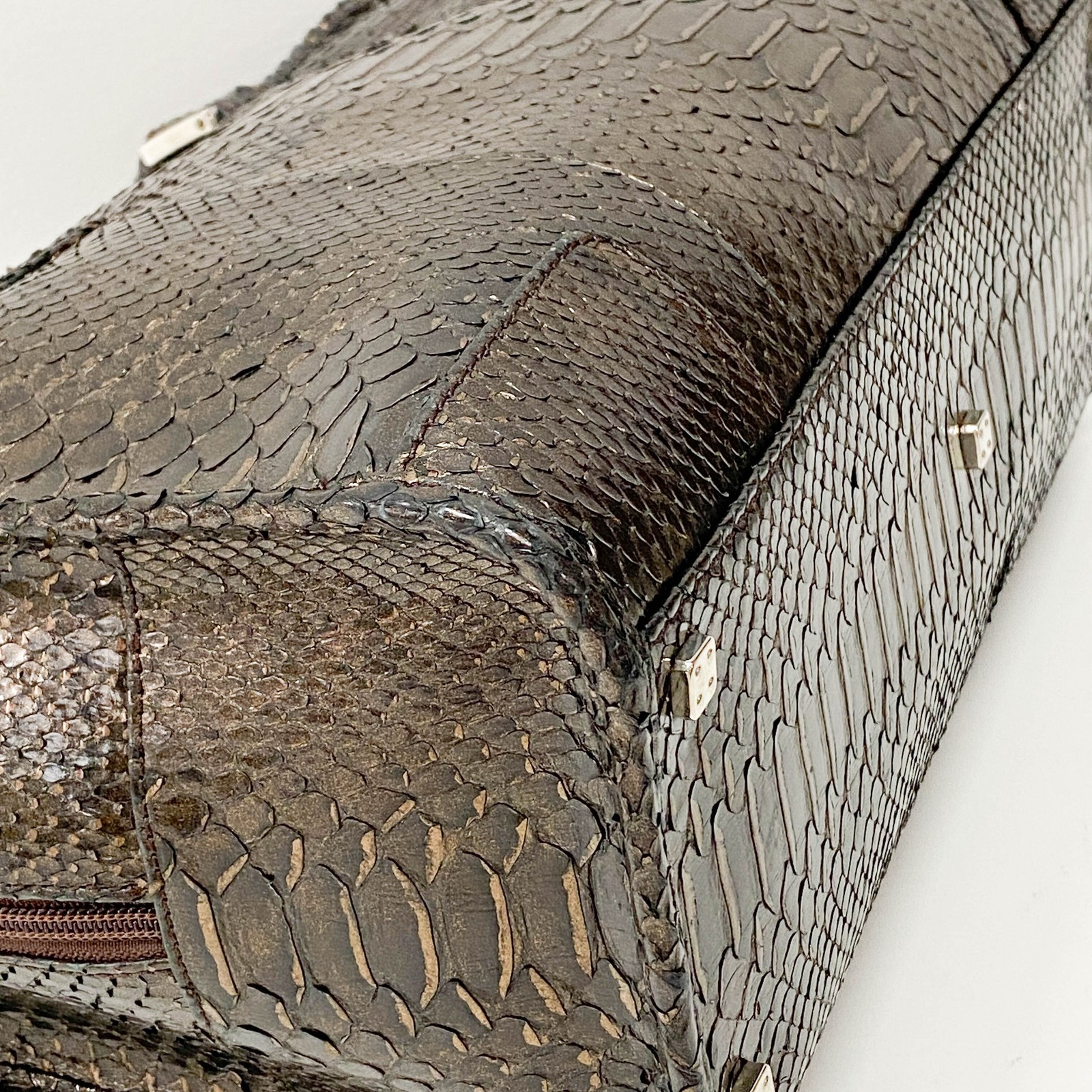 LOEWE Anagram Bronze Python Embossed Leather Hand… - image 12