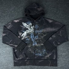 Vintage Point Zero Hoodie Men’s XXL Black Cross Grunge Skater Full Zip 00s