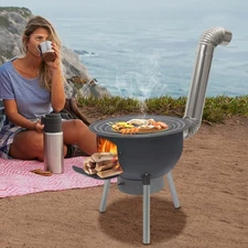 Multifunction Wood Burning Stove with Grill Rack, Black Camping Wood Stove