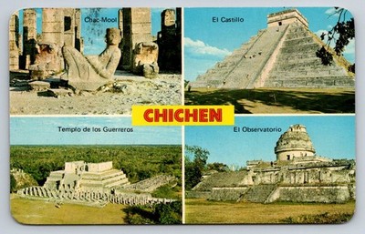 1975 Chichen Itza Mexico VistaColor Postcard El Castillo Chac-Mool Mayan Ruins