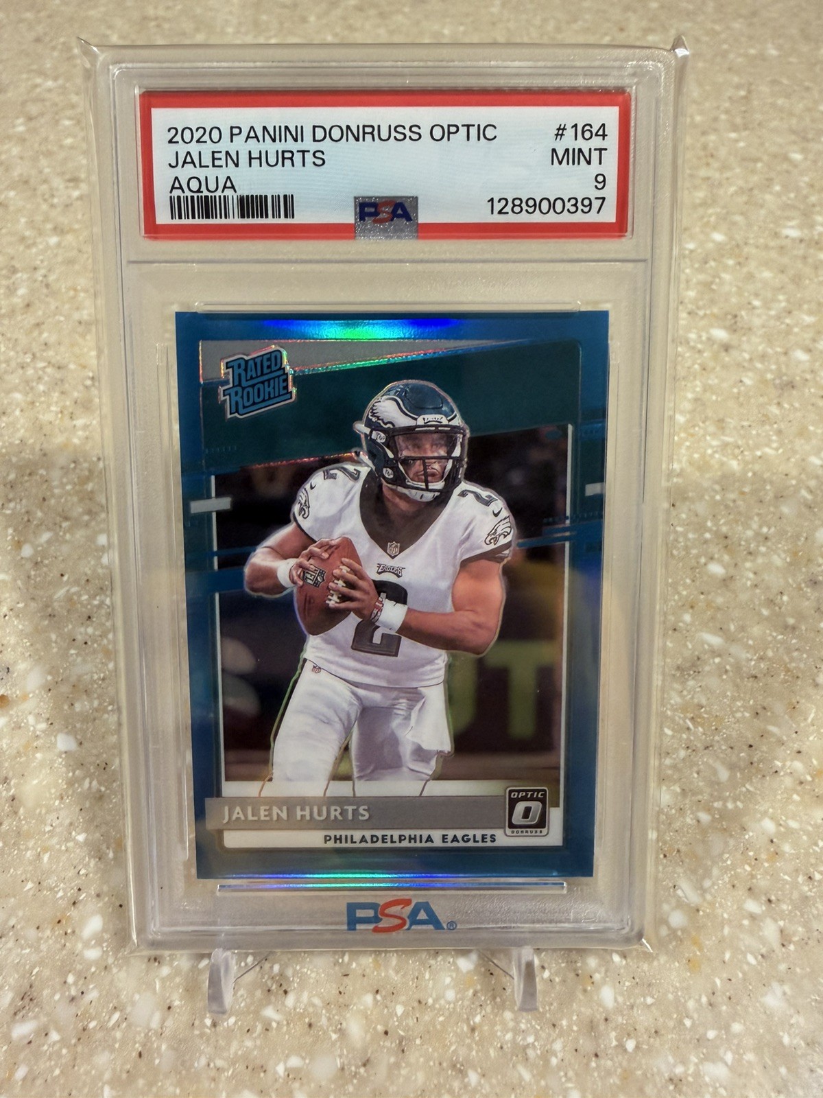 2020 Panini Donruss Optic Jalen Hurts RC Rated Rookie Aqua Prizm /299 #164 PSA 9