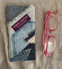 GLASSES CASE HANDMADE reclaimed DENIM, eyeglasses, soft pouch, SILK lined