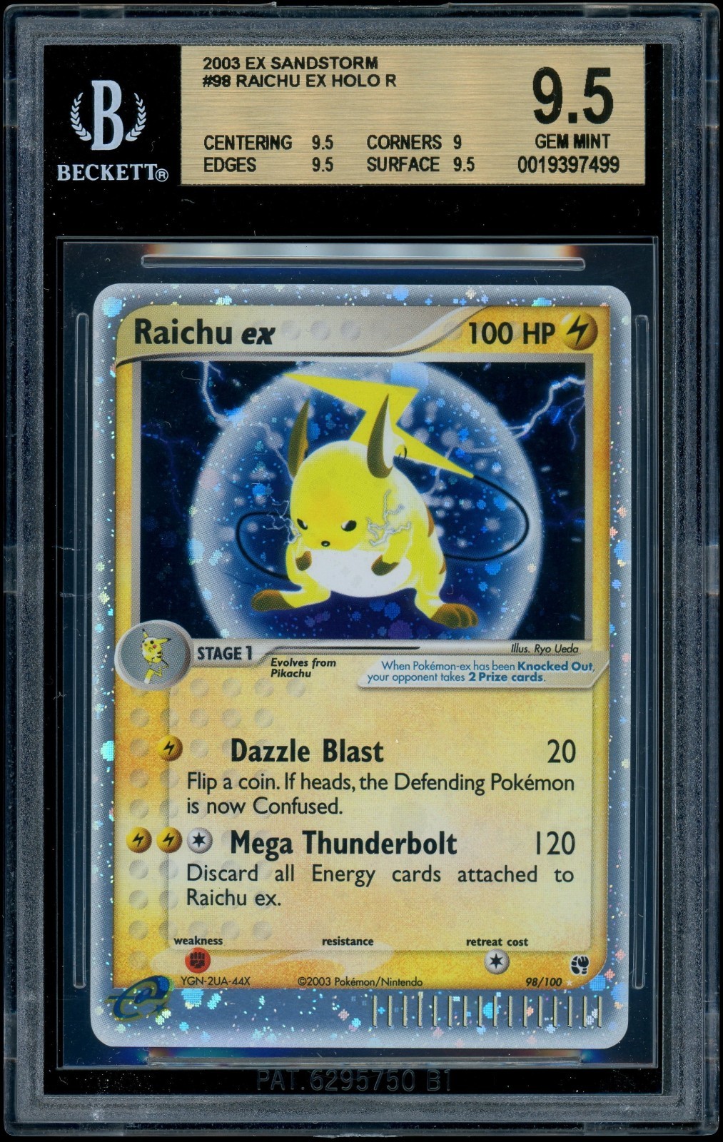 Pokemon EX SANDSTORM #98/100 Raichu ex - Ultra Rare Holo ENG - BGS 9.5 GEM MINT