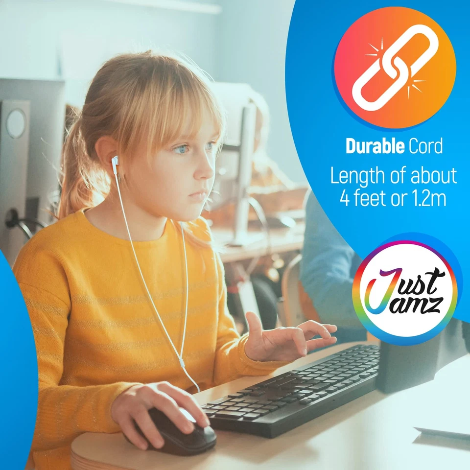 Paquete de 100 auriculares a granel blanco perla - Auriculares con cable a granel para aula, escuela... Foto 4 de 4