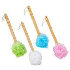 4 Pack Back Scrubber for Shower, Loofah on a Stick, 4 Assorted Colors, 16 in
