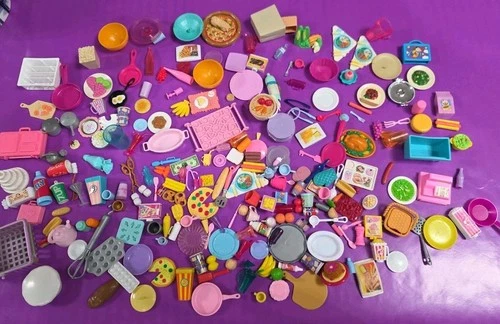 100+ Vintage LOT OF BARBIE PLAY FOOD DISHES Accessories Mattel Miniatures +