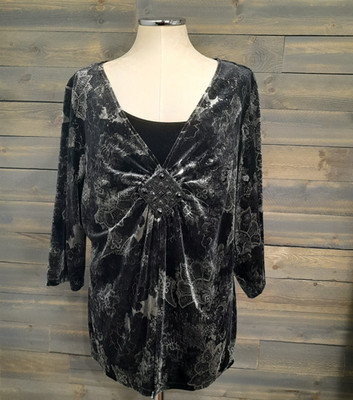 Notations Top Womens 2X Velour Babydoll 3/4 Sleeve Gemstone Fairy Whimsigoth Y2K