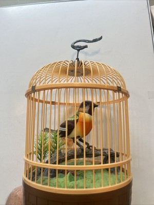 Zepher Knight Chirping Bird In Cage Vtg Sings 14 Inch High Cage