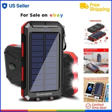 Solar Charger Power Bank Portable Waterproof 20000mAh USB C Emergency Camping