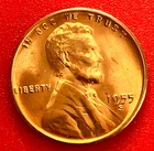 1955-S Lincoln Wheat Cent Penny GEM RED BU From an Original Bank Roll