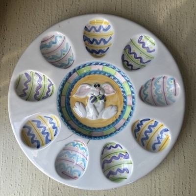 Easter Ceramic Deviled Egg Plate Ariela Collection Rabbit Bunny World Bazaar