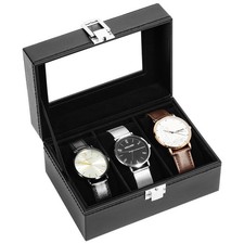 3 Slots Watch Box PU Leather Watch Case GLass Lid Storage Display Case Gift