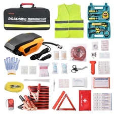 NEW VEVOR Car Emergency Kit,2-in-1 First Aid Kit with Jumper Cables,Essential Ro